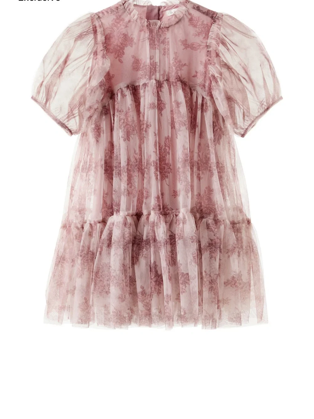 Girls' Dusty Rose Floral Tulle Tiered Dress